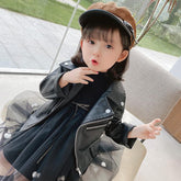 Baby Girls Faux Leather Jacket Zipper Fly Coat-Veeddydropshipping